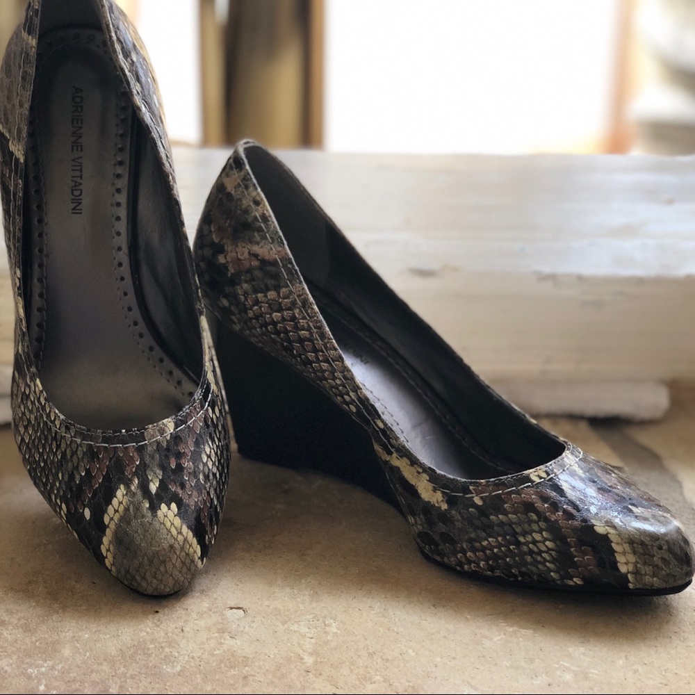 Adrienne Vittadini Snake Print & Patent Heels